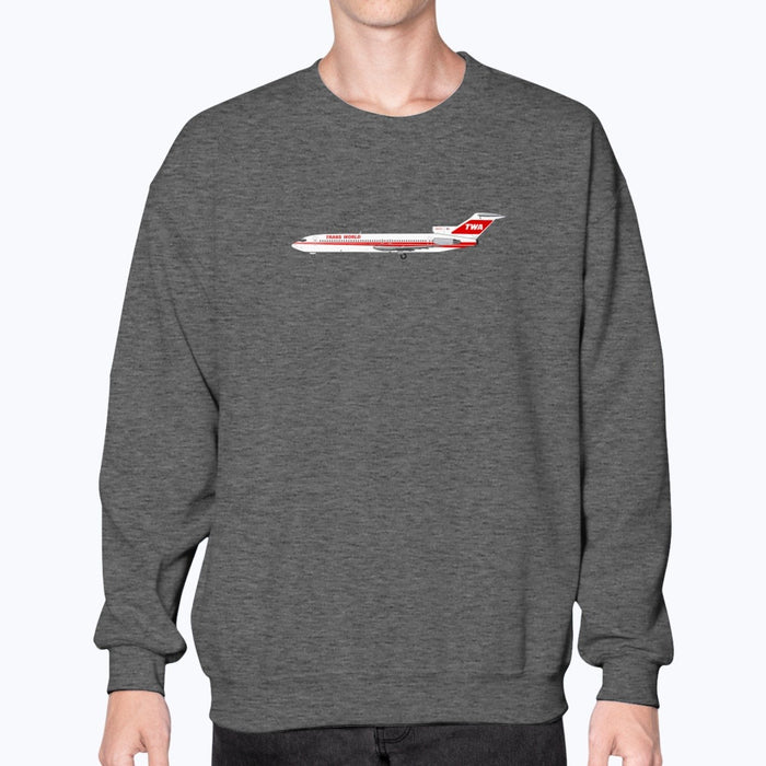 Trans World Airlines B727 Unisex Sweatshirt - Dark Heather - Model