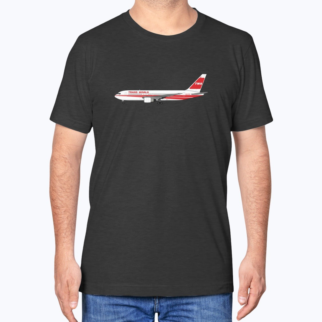 Trans World Airlines B767-200 Unisex T-Shirt - Black Heather - Model