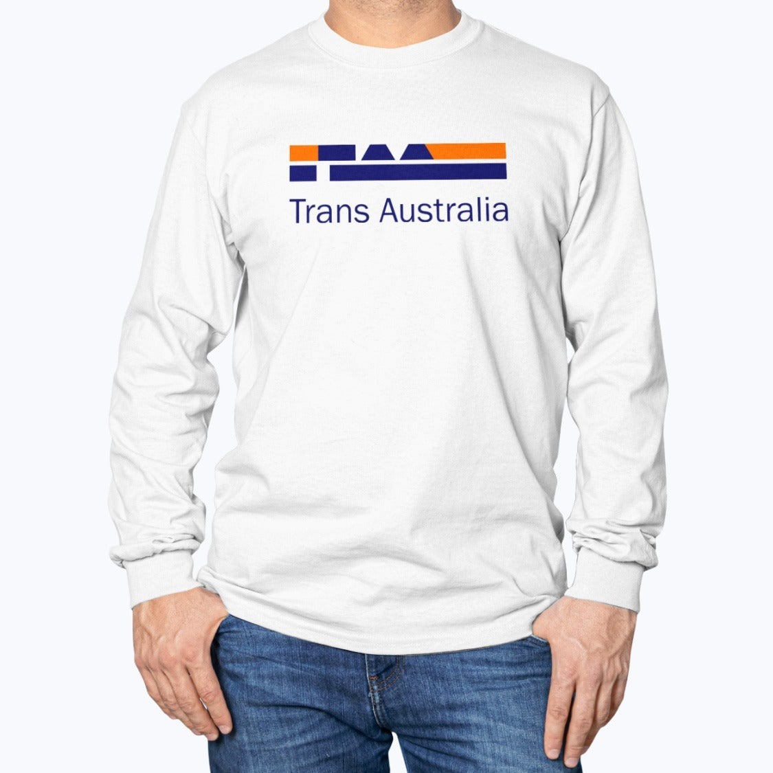 Trans Australia Airlines Unisex Long Sleeve T-Shirt - White - Model