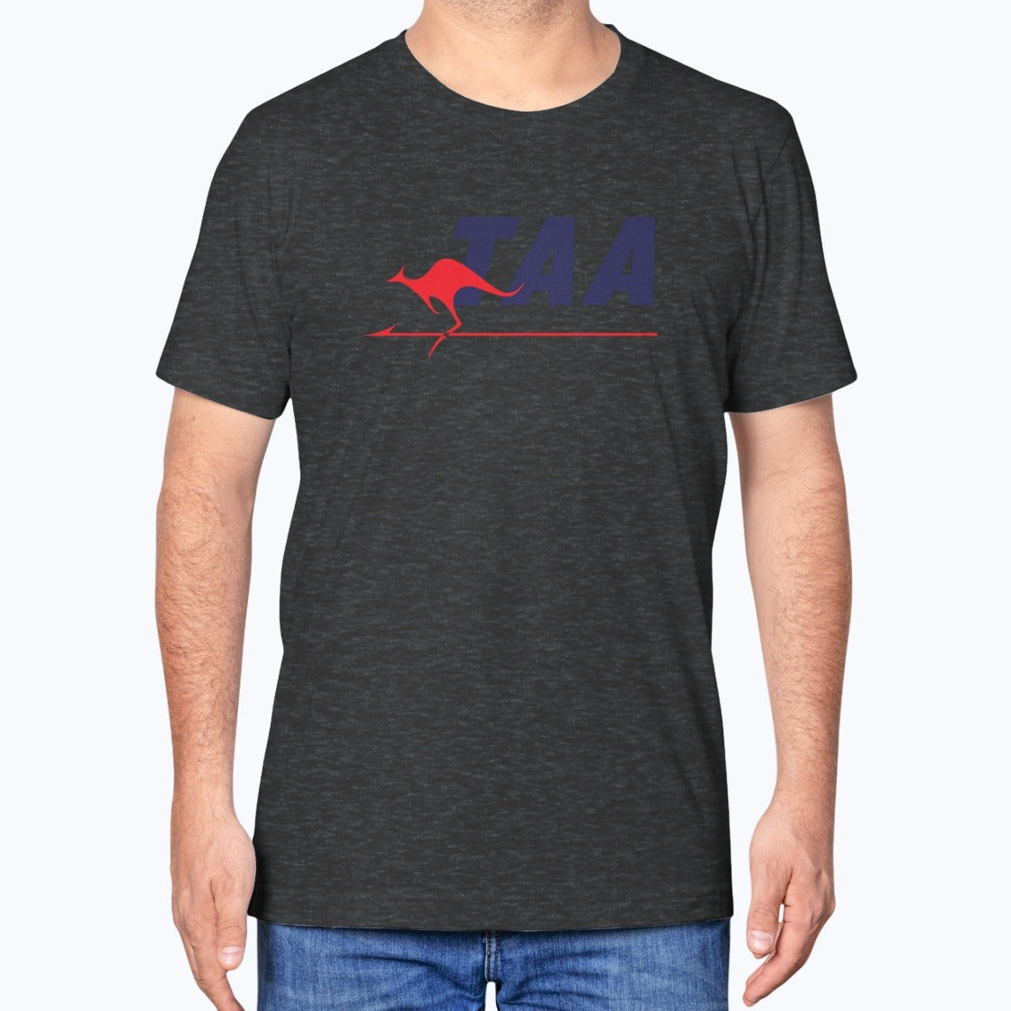 Trans Australia Airlines Unisex T-Shirt - Dark Grey Heather - Model