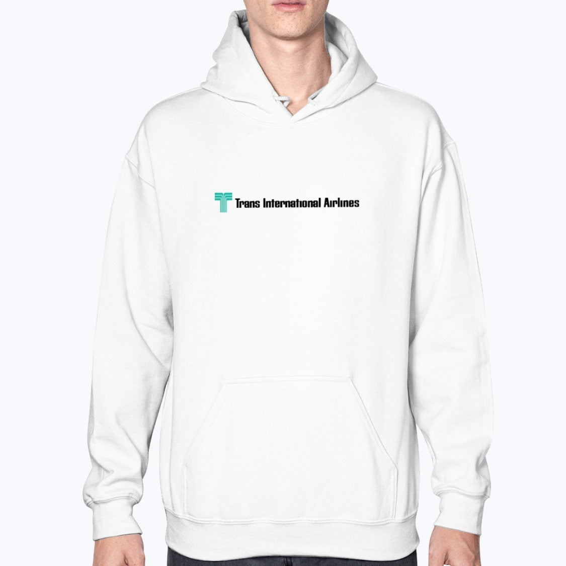 Trans International Airlines Unisex Hoodie - White - Model