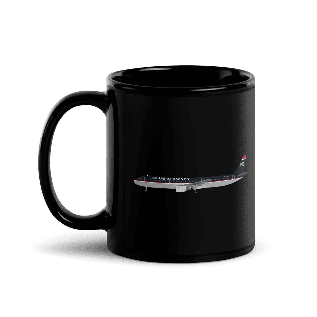 US Airways Airbus A321 Coffee Mug - Black - 11 oz - Right