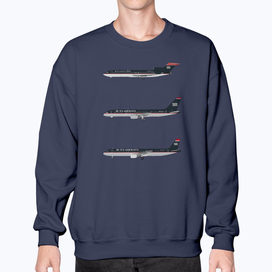 US Airways B727, B757, A321 Unisex Sweatshirt - Navy - Model