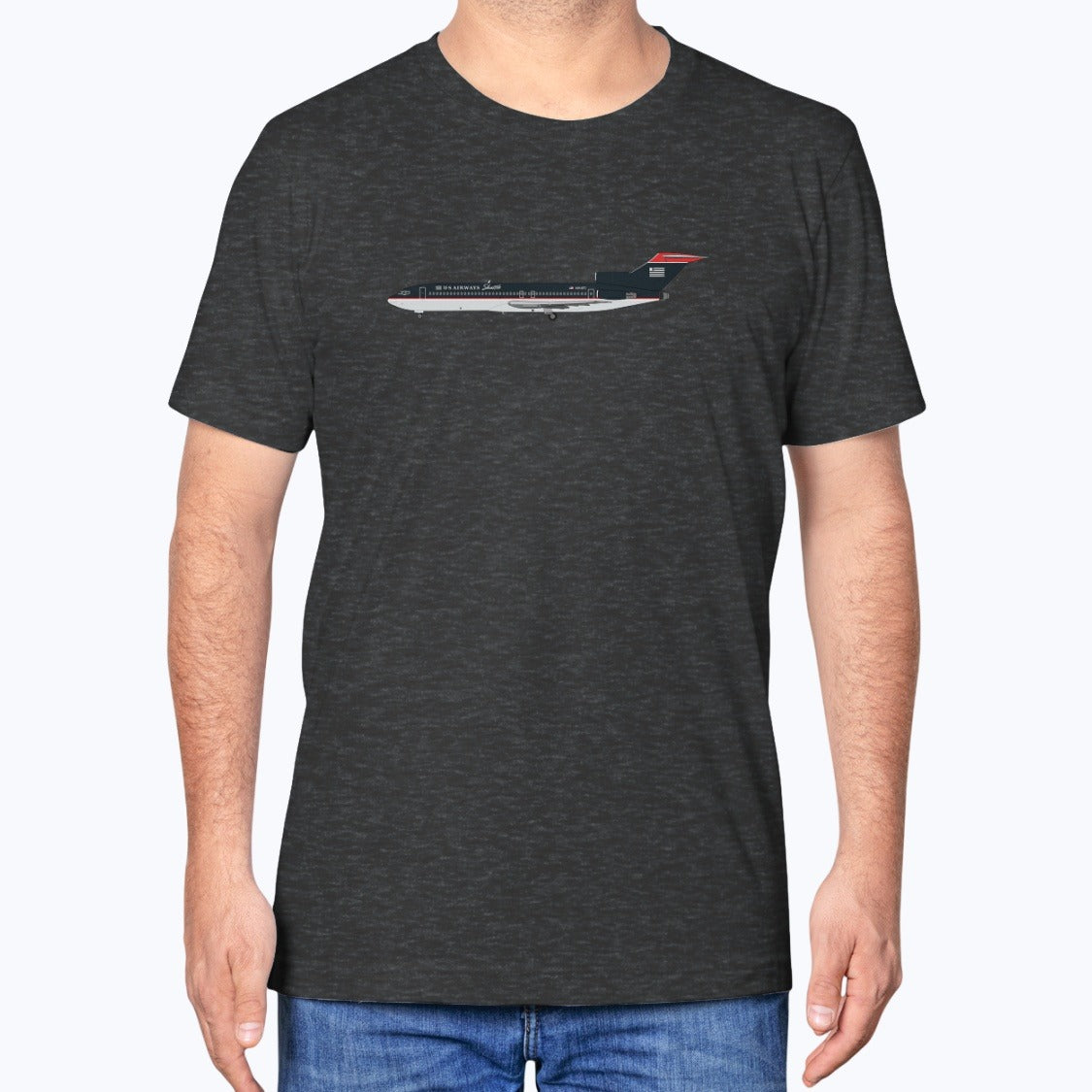 US Airways B727 Unisex T-Shirt - Dark Grey Heather - Model