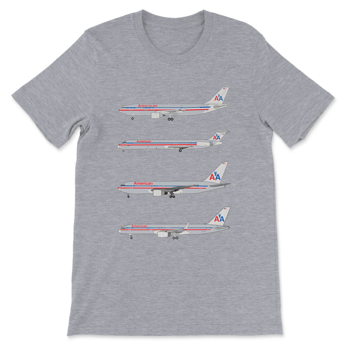 American Airlines A300, MD-80, B767, B757 Unisex T-Shirt - Athletic Heather