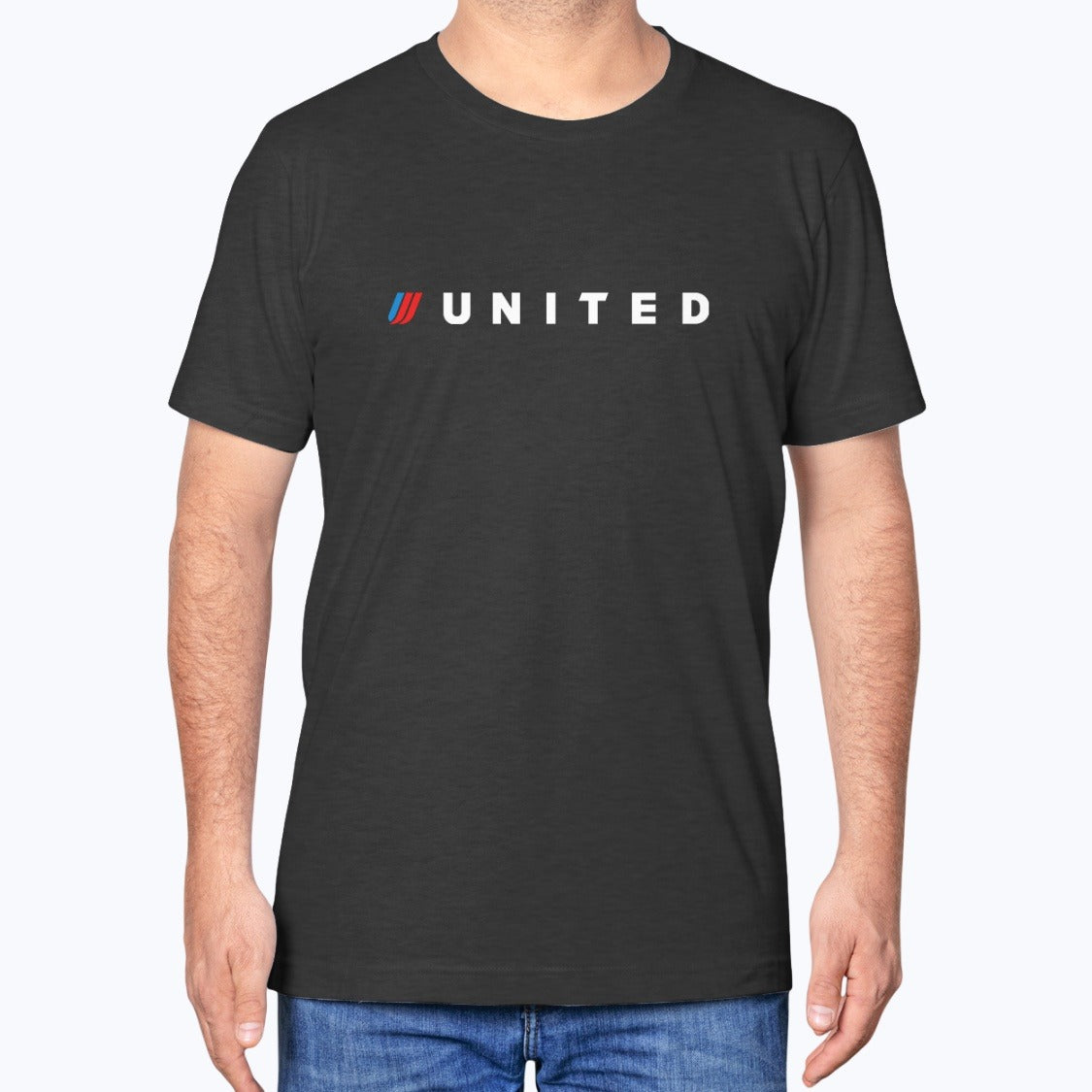 United Airlines 1998 Unisex T-Shirt - Black Heather - Model