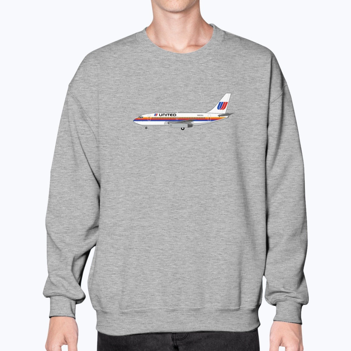 United Airlines B737-200 Unisex Sweatshirt - Sport Grey - Model