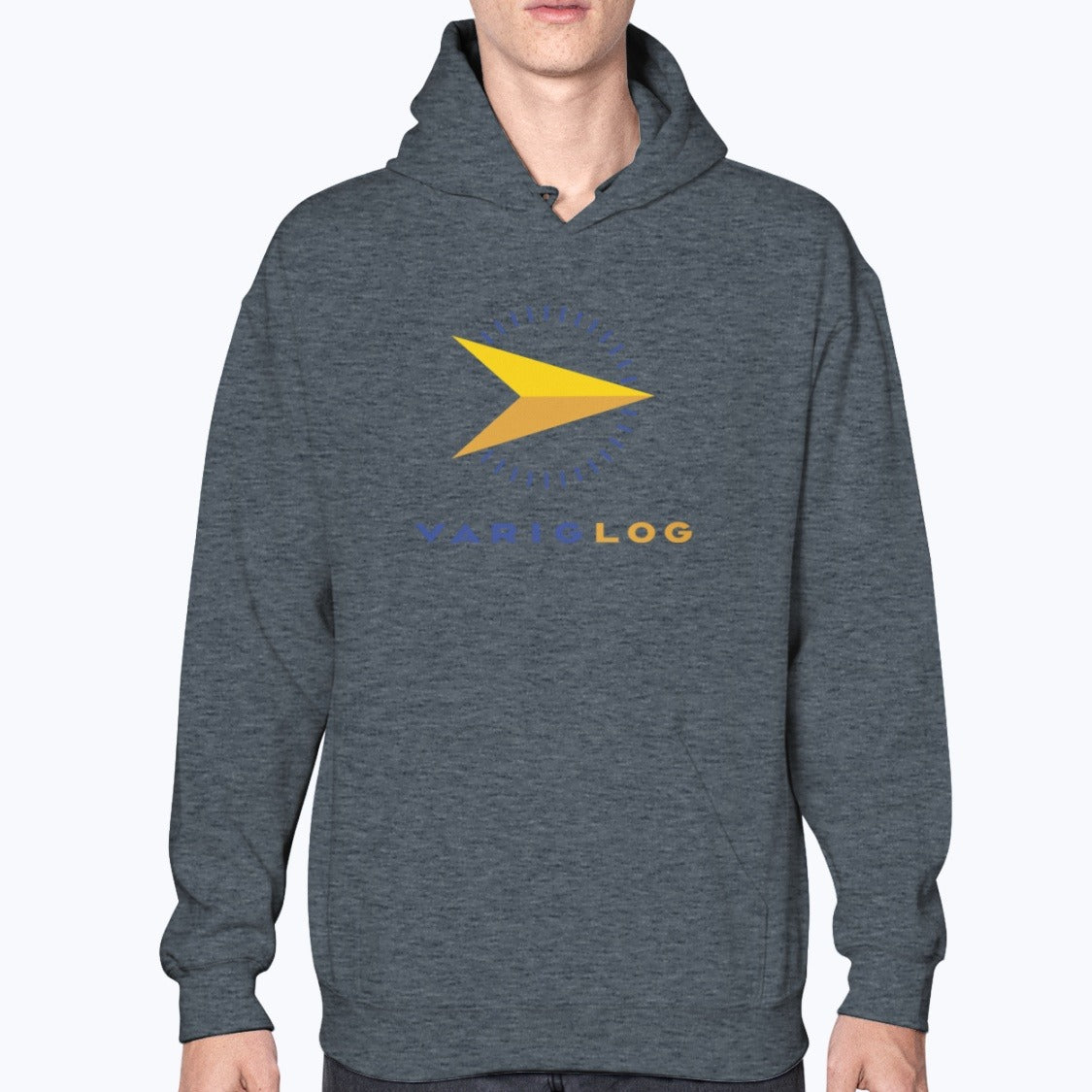 Varig Log Unisex Hoodie - Dark Heather - Model
