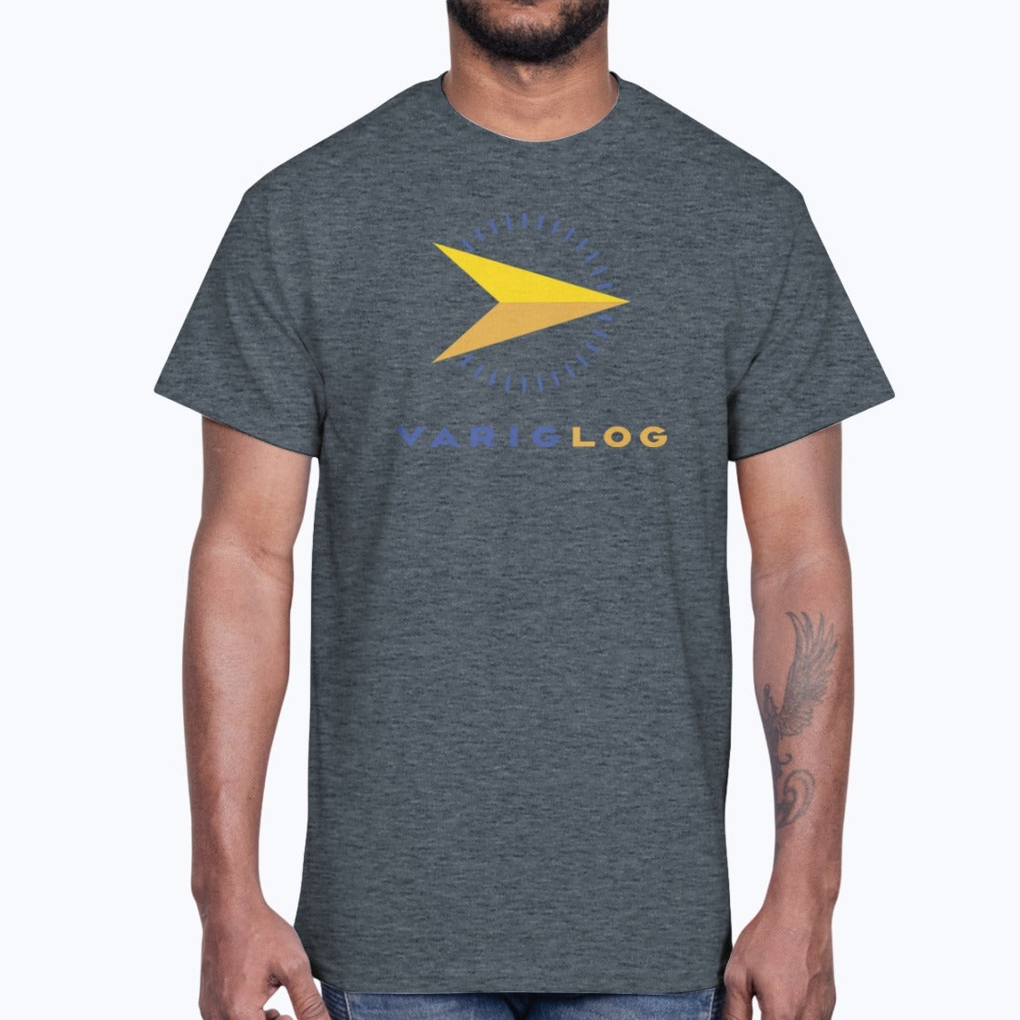 Varig Log Unisex T-Shirt - Dark Heather - Model