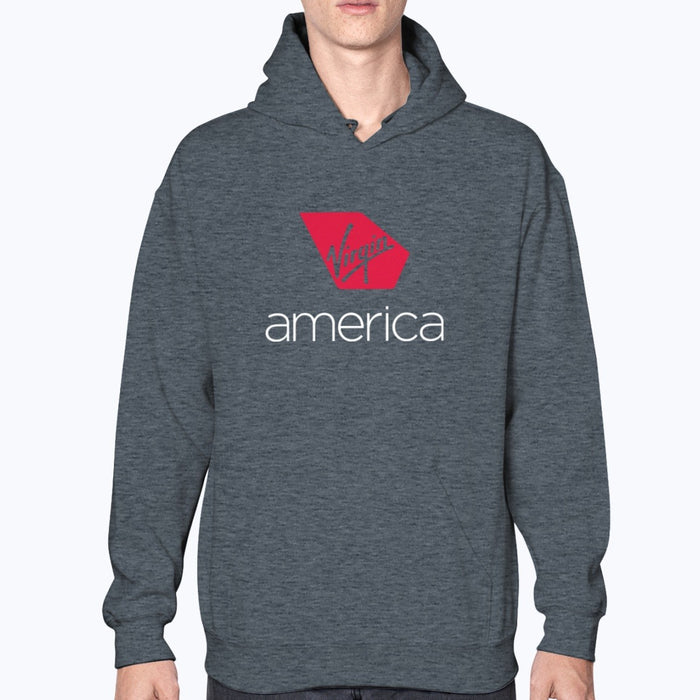 Virgin America Unisex Hoodie - Dark Heather - Model