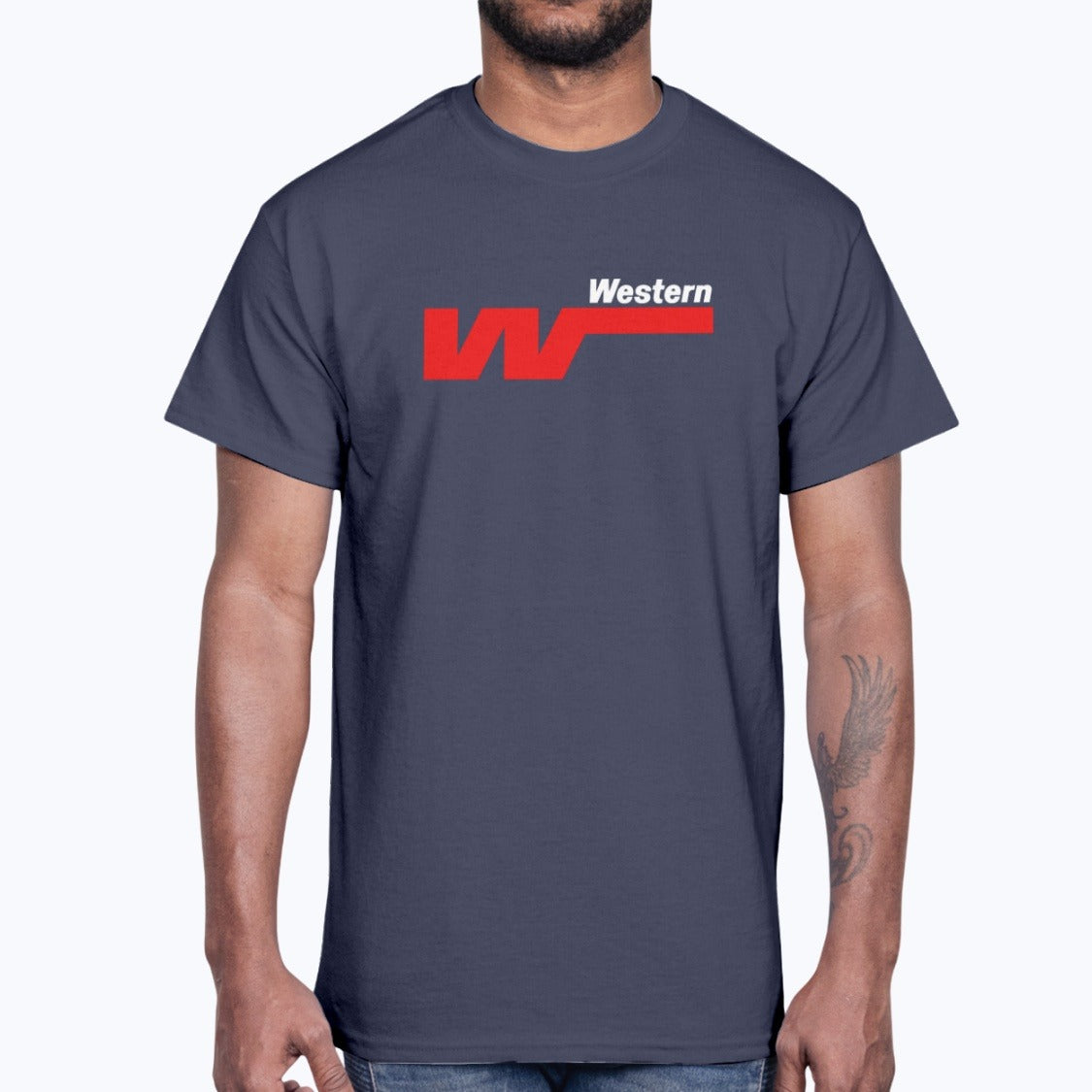 Western Airlines Unisex T-Shirt - Navy - Model