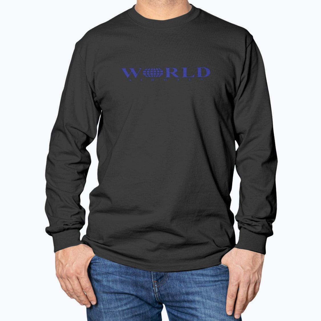 World Airways Unisex Long Sleeve T-Shirt - Black - Model
