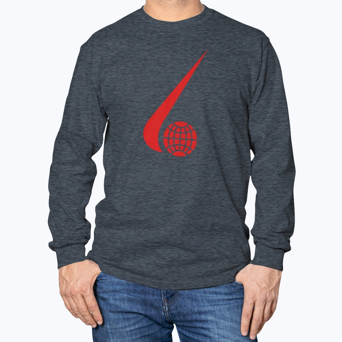 World Airways Unisex Long Sleeve T-Shirt - Dark Heather - Model