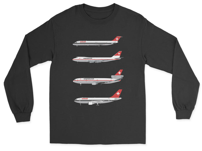 Swissair DC-9, B747, DC-10, A310 Unisex Long Sleeve T-Shirt - Black
