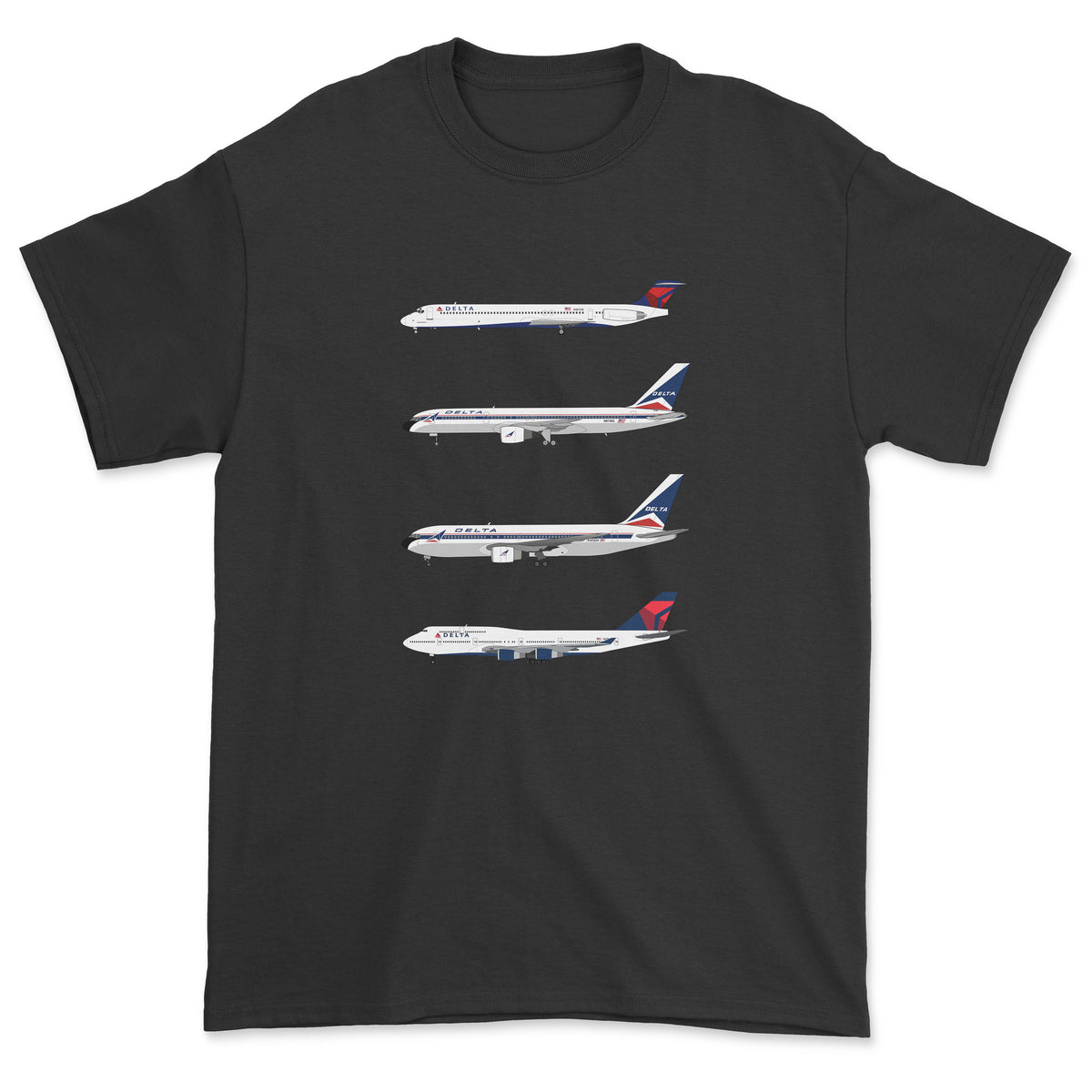 Delta Airlines MD-80, B757, B767, B747-400 Unisex T-Shirt - Black
