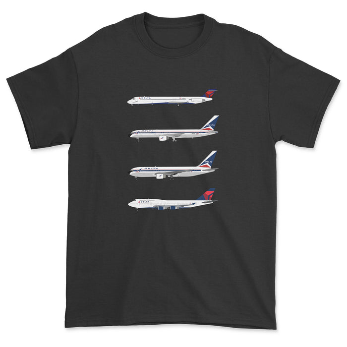 Delta Airlines MD-80, B757, B767, B747-400 Unisex T-Shirt - Black