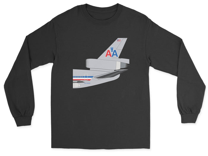 American Airlines Mcdonnell Douglas DC-10 Tail Section Unisex Long Sleeve T-Shirt - Black