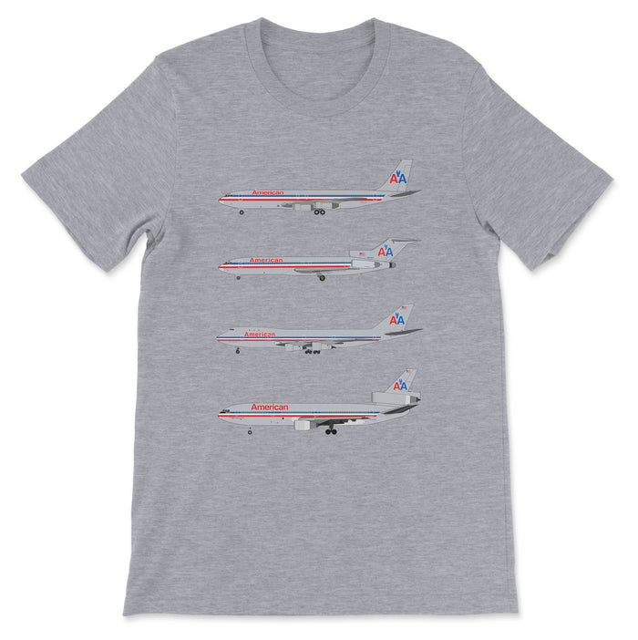 American Airlines B707, B727, B747, DC-10 Unisex T-Shirt - Athletic Heather