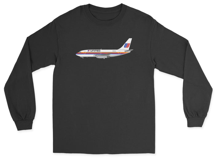 United Airlines Boeing 737 Unisex Long Sleeve T-Shirt - Black